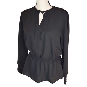ALFANI Black Peplum Long Sleeve Blouse, Medium NEW